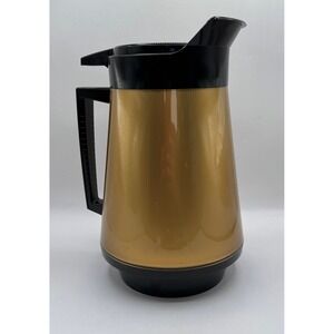 Thermo-Serv Insulated Server Pitcher Vintage Gold Black MCM Carafe 10in